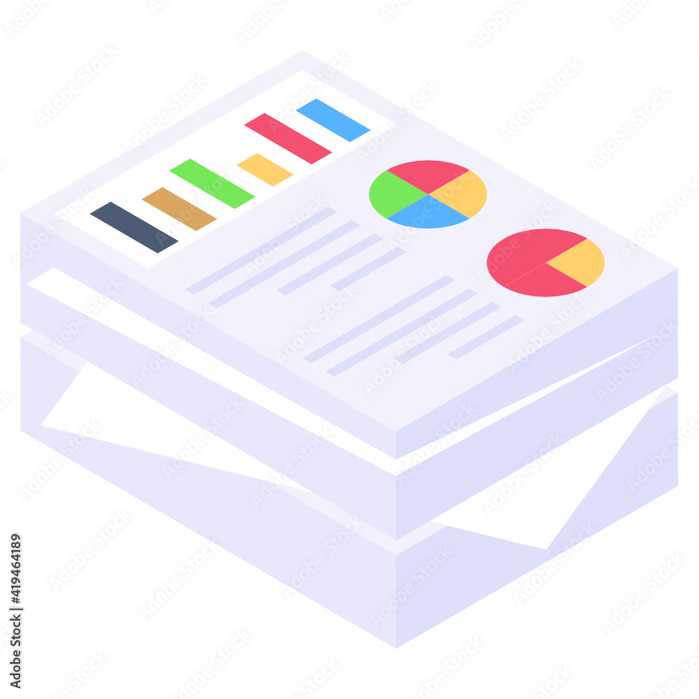 Poster a financial analysis report icon in isometric design