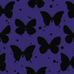 Naklejka premium Seamless pattern with silhouettes of butterflies. Vector illustration for designing posters, cards, prints, stickers, wallpaper, fabric, textile, gift paper, scrapbooking 
