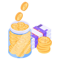 
Icon of cash box in modern isometric style

