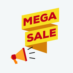 mega sale commercial banner poster vector illustration design with megaphone sound isolated icon.