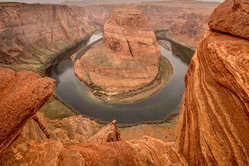 Horshoe Bend on the Colorado River near Paige Arizona. Panormaic view of the bend and river