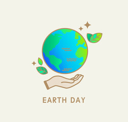 Earth Day symbol,icon for environment safety celebration. Human hand under the green planet as save earth concept for cards, posters, advertise.Eco friendly world.Ecology concept.Vector illustration.