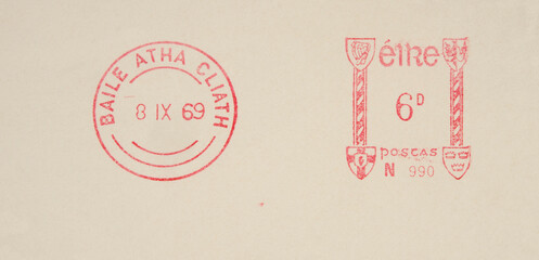 Briefmarke stamp vintage retro alt old post letter mail brief frankiert cancel dublin ireland...