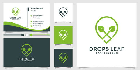 Drops leaf logo template and business card with modern concept Premium Vector