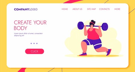 Athlete woman. Weightlift BodyBuilding Character Design for Landing Page. Workout Training Lifestyle Website Concept.