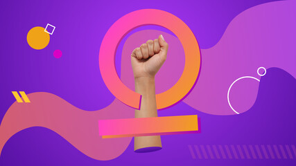 Feminism symbol made mixing photography and graphic design techniques. Conceptual contemporary art collage.