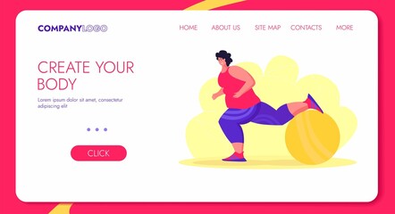 Athlete woman. Weightlift BodyBuilding Character Design for Landing Page. Workout Training Lifestyle Website Concept.