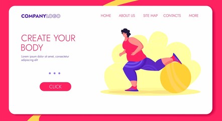 Athlete woman. Weightlift BodyBuilding Character Design for Landing Page. Workout Training Lifestyle Website Concept.