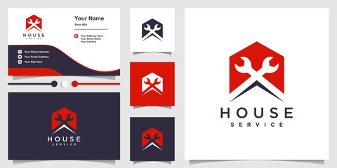 Home logo template and business card with line creative service concept Premium Vector