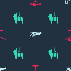 Set Margarita cocktail, Revolver gun and Pinata on seamless pattern. Vector.