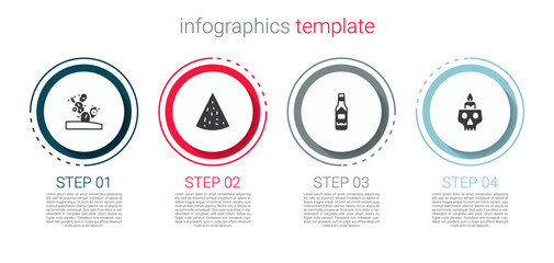 Set Cactus, Nachos, Tabasco sauce and Burning candle on skull. Business infographic template. Vector.