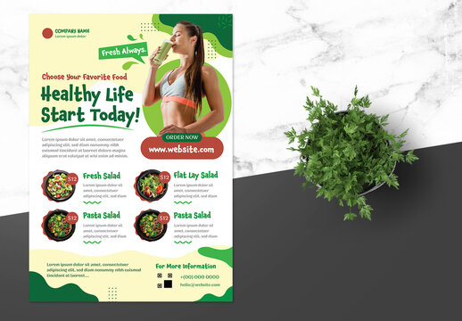 Healthy Food Flyer with Green Accent