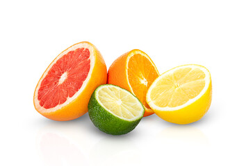 Fototapeta na wymiar citrus fruits orange, grapefruit, lemon and lime isolated on white background
