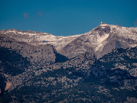 snow covered mountains on the balearic island of majorca, spain