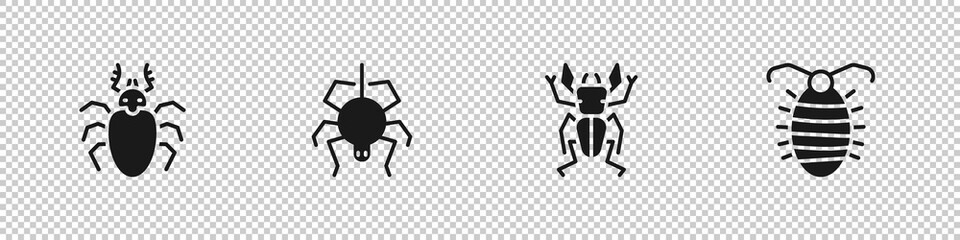 Set Beetle deer, Spider, and Larva insect icon. Vector.
