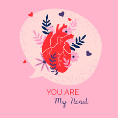 card design with flowers. Romantic heart 