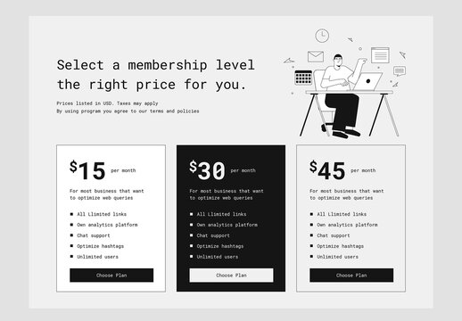 Modern Retro Pricing Table Element