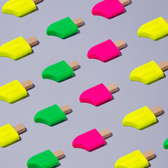 Pattern of ice cream in colorful colors on a gray background. Minimal summer composition.