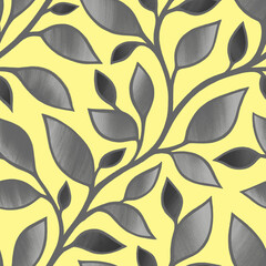 Stylized abstract seamless pattern with leaves and branches for fabric design, packaging and wallpaper.