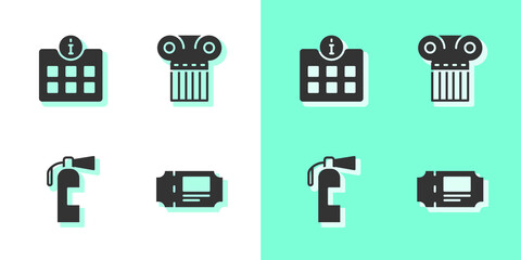 Set Museum ticket, Information, Fire extinguisher and Ancient column icon. Vector.