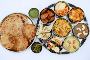 Indian Fasting Gujarati Upwas Fast diet items offered in Thali complete meal with Jain cuisine