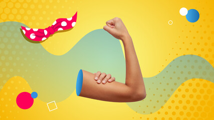 Conceptual contemporary art collage. Iconic representation of the women strength.. 