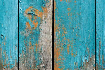 Old wall of wooden planks with paint cracked .