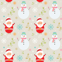 Merry Christmas pattern with cute characters and decorations.