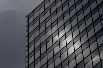 Background of business building facades in the city on a cloudy day