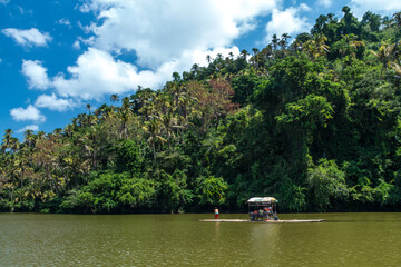 Fototapeta premium one of the seven lakes in San Pablo , Laguna, Philippines during summer season. Known as the land of the seven lakes formed by volcanic activity. its being used as a fishing farm by the locals. 