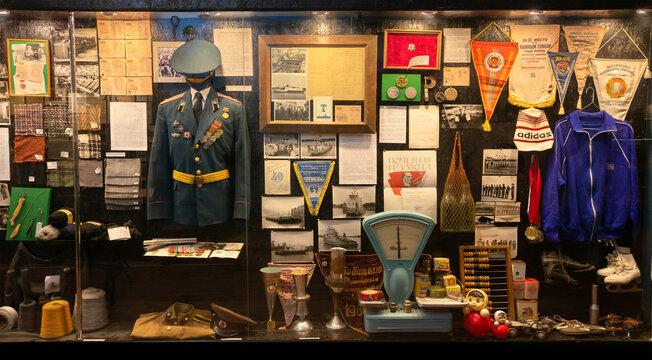 Russia, Tyumen, december 15, 2021: Soviet Museum. Household items of the USSR era.