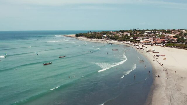 Aerial view of Jericoacoara main beach, Cear&aacute;, Brazil 4k