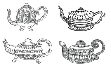 Set of doodle vector tea pots