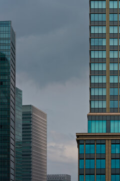Background of business building facades in the city on a cloudy day