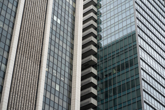 Background of business building facades in the city on a cloudy day