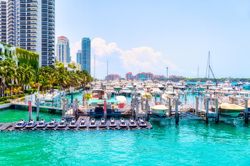 Fototapeta na wymiar Miami marina full of recreational yachts, Florida, USA