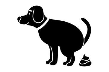 Silhouette smiling happy pet pooping in toilet. Cute symbol vector illustration isolated on white background. Clean up after your dog poop, excrement , feces, poo. Design for park, banner, sign, icon.