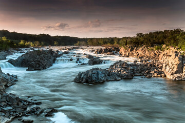 dramatic images of powerful river flow of the Potomac River in Great Falls National Park in Maryland and Virginia.