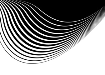 Smooth transition from black to white curved striped lines. Modern black and white vector background