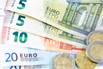 Financial background - close-up of a many different Euro money in close-up