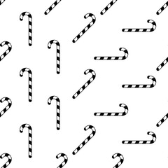 Candy Cane Icon Seamless Pattern, Christmas Cane Shaped Stick Candy