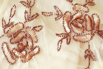 luxury embroidery flowers on light mesh fabric