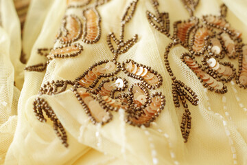 luxury embroidery flowers on light mesh fabric