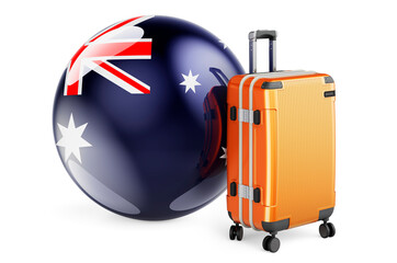 Suitcase with Australian flag. Australia travel concept, 3D rendering