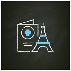 Health passport chalk icon.Necessary document about health status for travel.Vaccinated card for safe fly to different countries. Isolated vector illustration on chalkboard