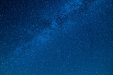 From below picturesque view of starry blue sky with clouds