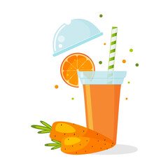 Glass of fresh carrot juice. Healthy lifestyle. Vector illustration.