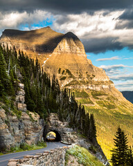 Views from the Hidden Trail in Glacier national park in Montana during summer. wild flowers, towering Bear Hat Mt and Mt . Reynolds can be seen in this hike.