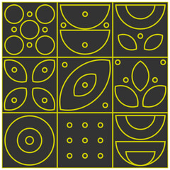 Pattern rug consisting of black and green-yellow geometric shapes. Poster design.