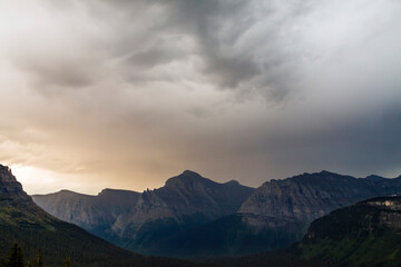 dramatic summer mountain ranges and mountain peaks in the vast Glacier National Park in Montana.